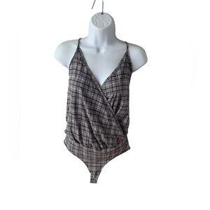 n:Philanthropy Peppermint Bodysuit in Black Cat Plaid NWT